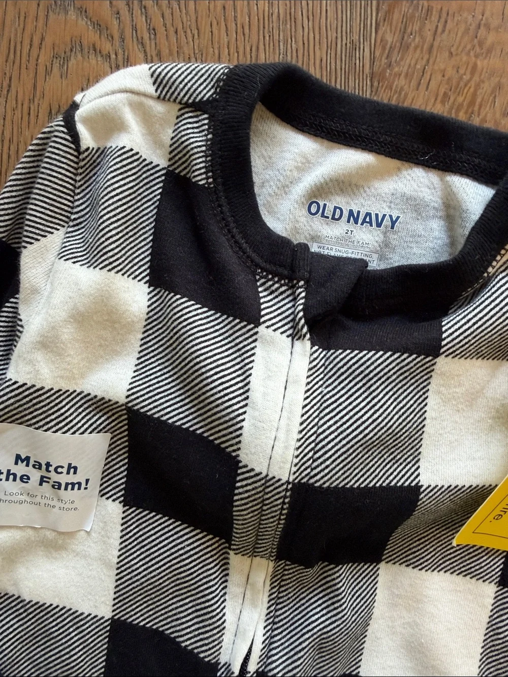 Old Navy Black and White Buffalo Plaid Footed One-Piece